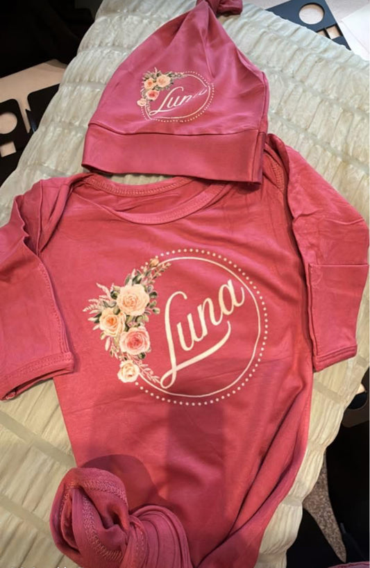 Personalized Newborn Gown/Cap