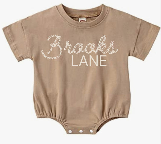 First & Middle Baby Cowboy Rope Bubble Romper Personalized