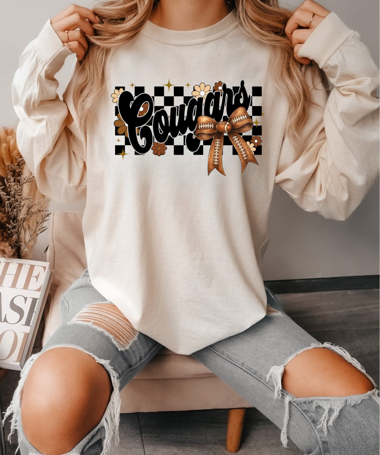 Cougars Checkered Football Bow