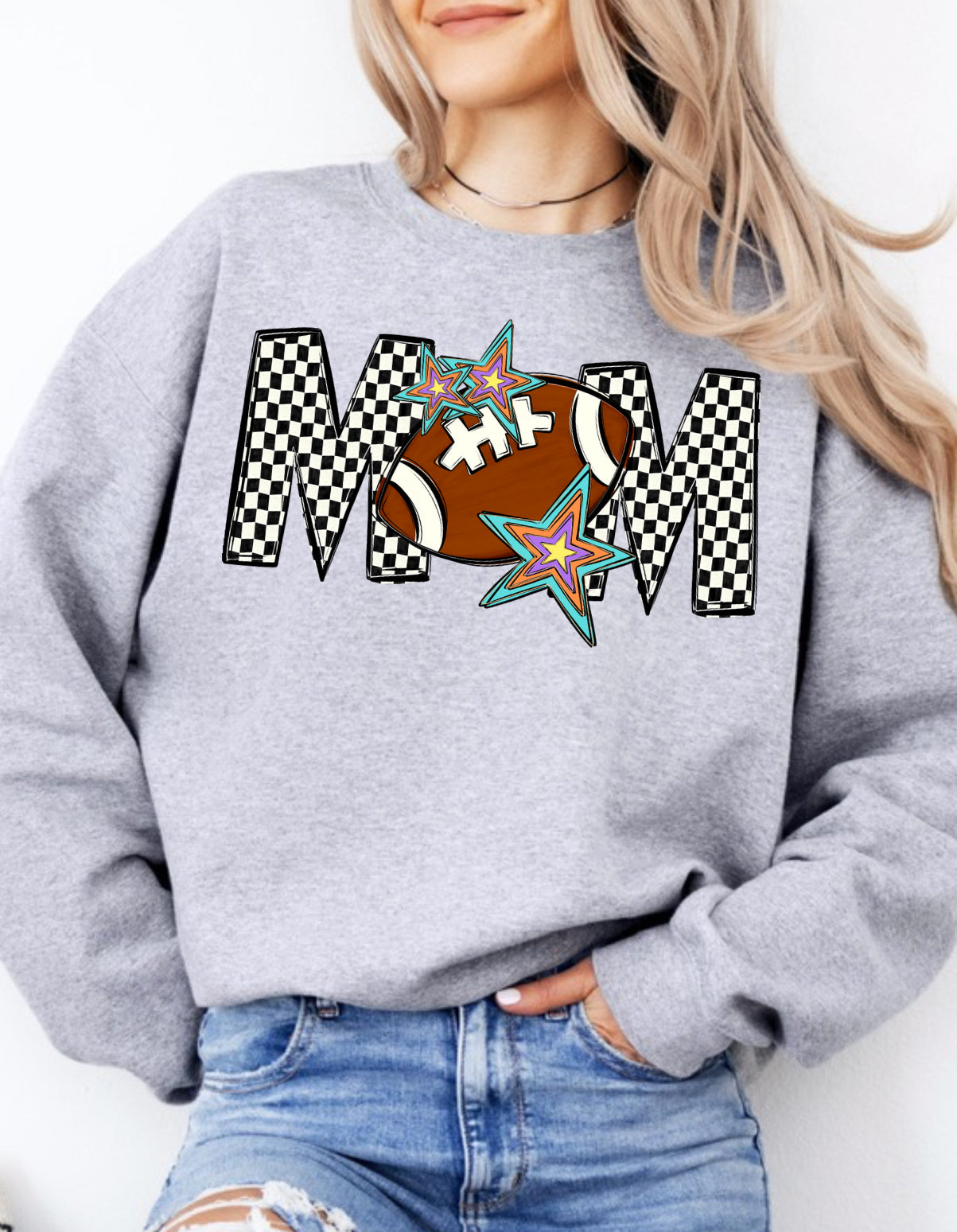 Football Mom Checkered Star