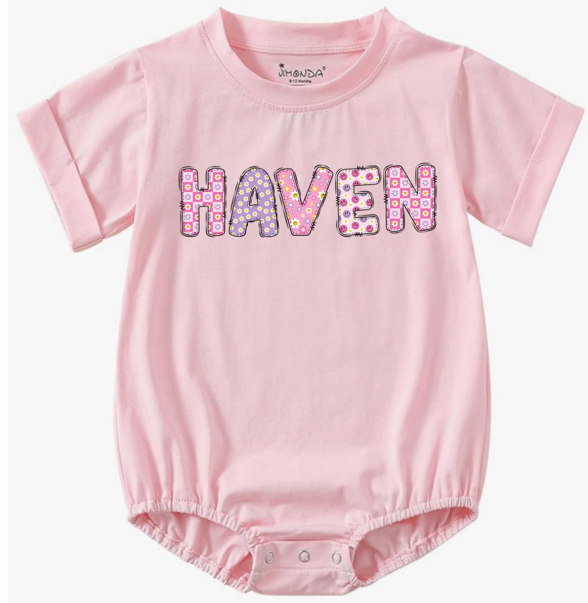 Haven Smiley Bubble Romper Personalized
