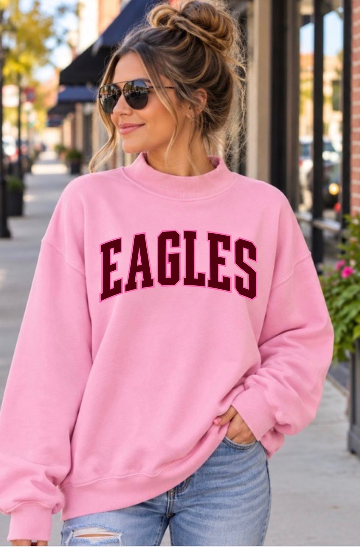 Eagles Pink Mock Neck