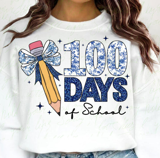 100 Days of School Blue Bow
